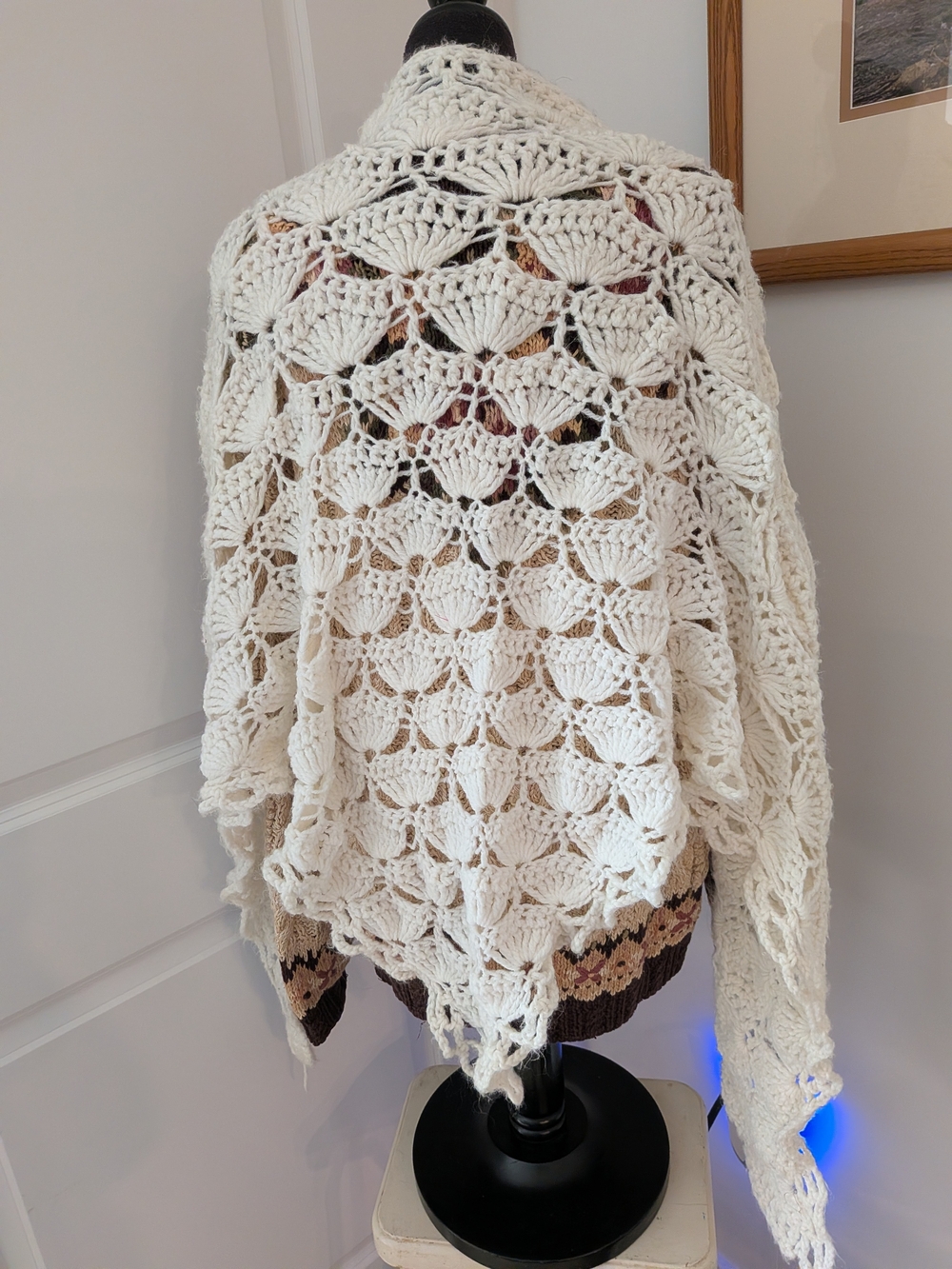 Cream Crochet Openwork Women’s Sweater Shawl Poncho Wrap Shrug Jacket Coat OS